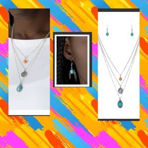 Three layered necklace set with charm and stone